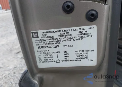 2003 Chevrolet Avalanche 1500 from USA, damaged, VIN 3GNEC13T43G122148